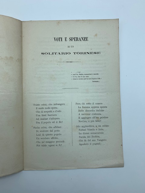 Voti e speranze di un solitario Torinese
